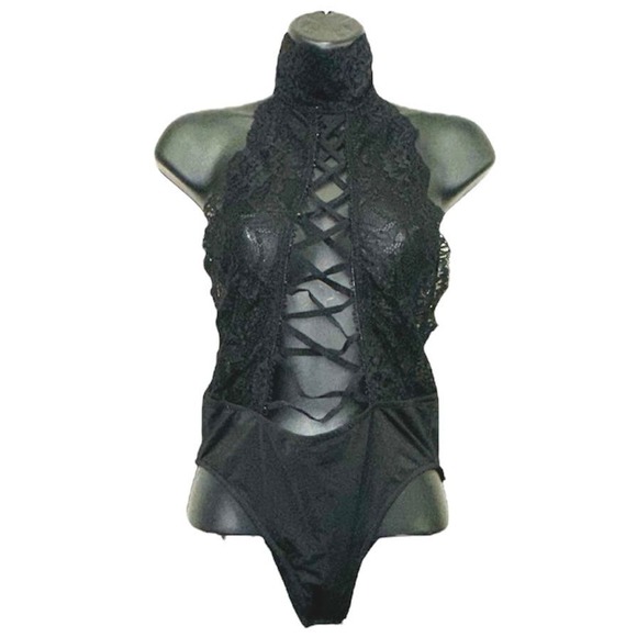 NWOT Kiki Riki Black Lace Strappy Bodysuit - Picture 1 of 3